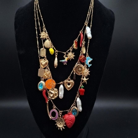 no brand Jewelry - Zara Inspired Multi-Color Gold Charm Layered Necklace - Women Jewelry